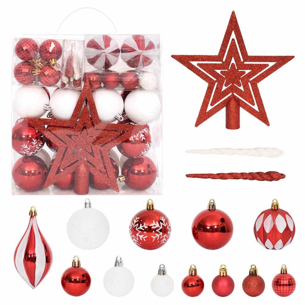 Vidaxl 64-teilige Weihnachtskugel Set rot und weiß