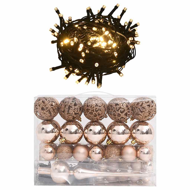 VIDAXL 61-TEIL-Weihnachtsball-Set mit Spitzen- und 150 LEDs Roségold