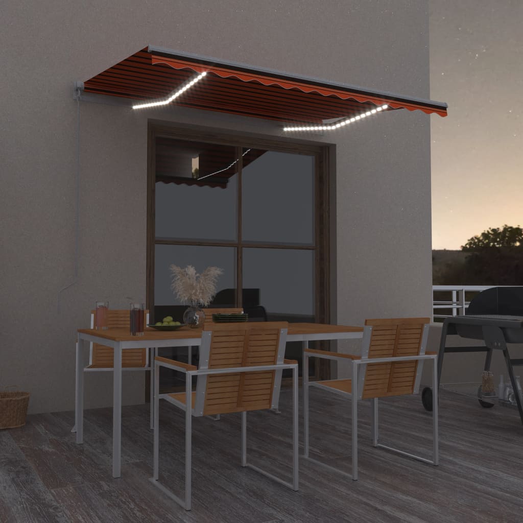 Vidaxl Luifel manuell ausziehbar mit LED 300x250 cm Orange und Braun