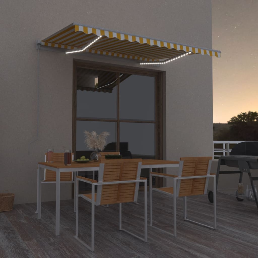 Vidaxl luifel manuell ausziehbar mit LED 350x250 cm gelb und weiß