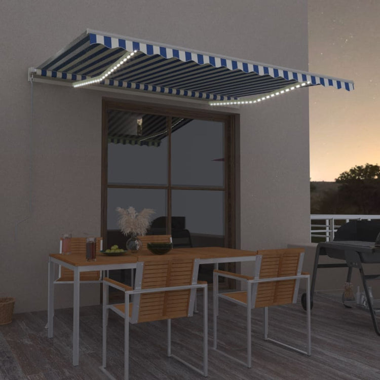 Vidaxl luifel manuell ausziehbar mit LED 400x300 cm blau und weiß