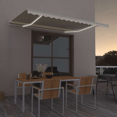 Vidaxl luifel manuell ausziehbar mit LED 400x300 cm cremefarben