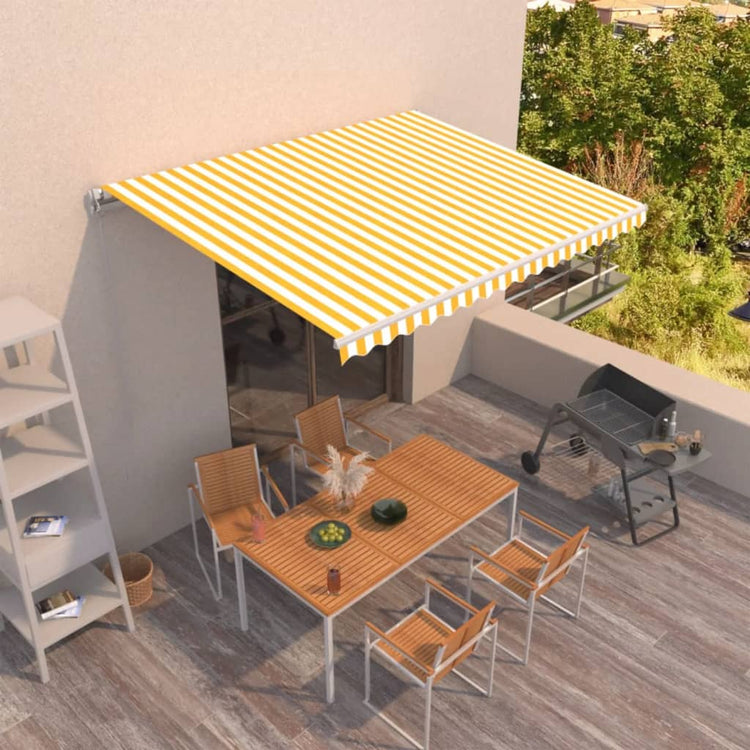 Vidaxl Luifel erstreckt sich manuell 450 x 300 cm gelb und weiß