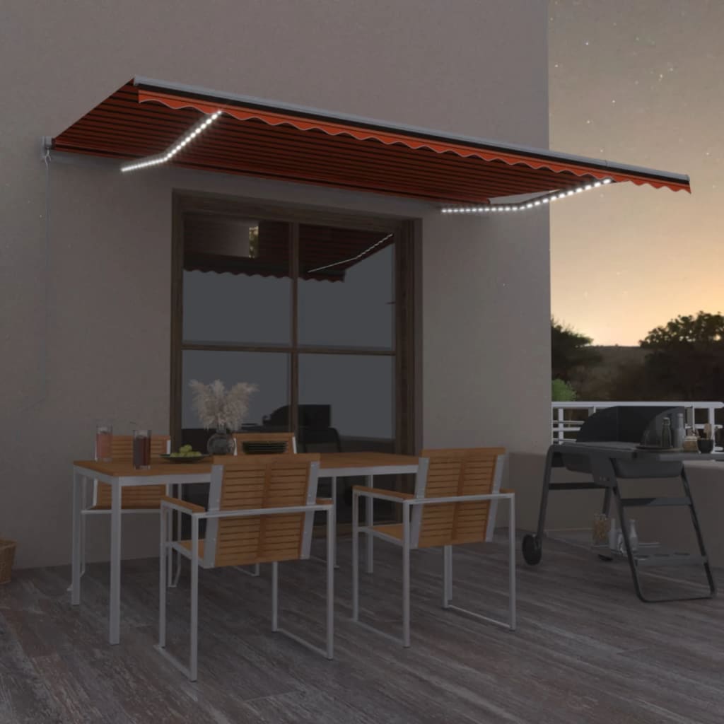 Vidaxl Luifel manuell ausziehbar mit LED 500x300 cm Orange und Braun