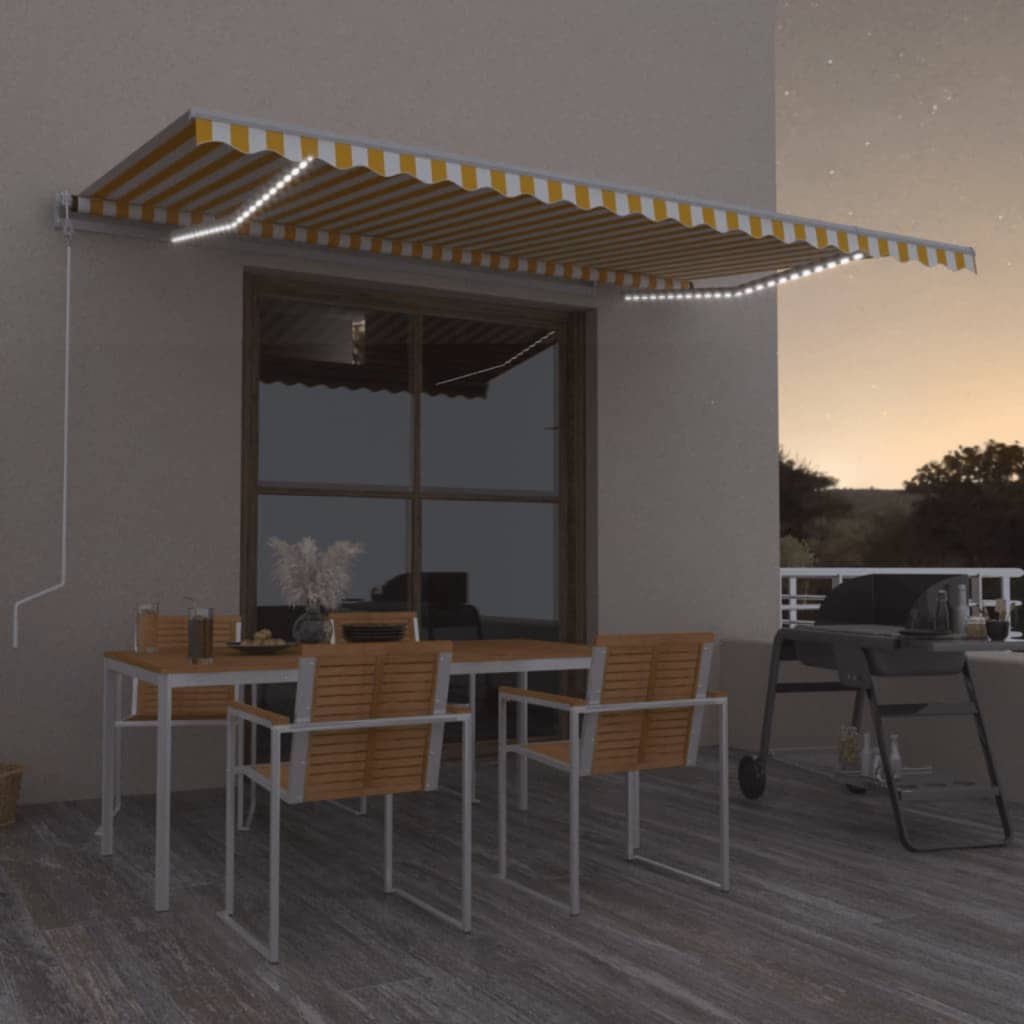 Vidaxl Luifel Automatik mit LED- und Windsensor 500x300 cm gelb und weiß