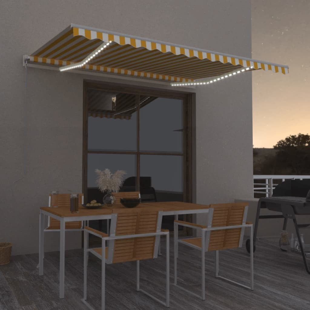 Vidaxl Luifel manuell ausziehbar mit LED 450x350 cm gelb und weiß