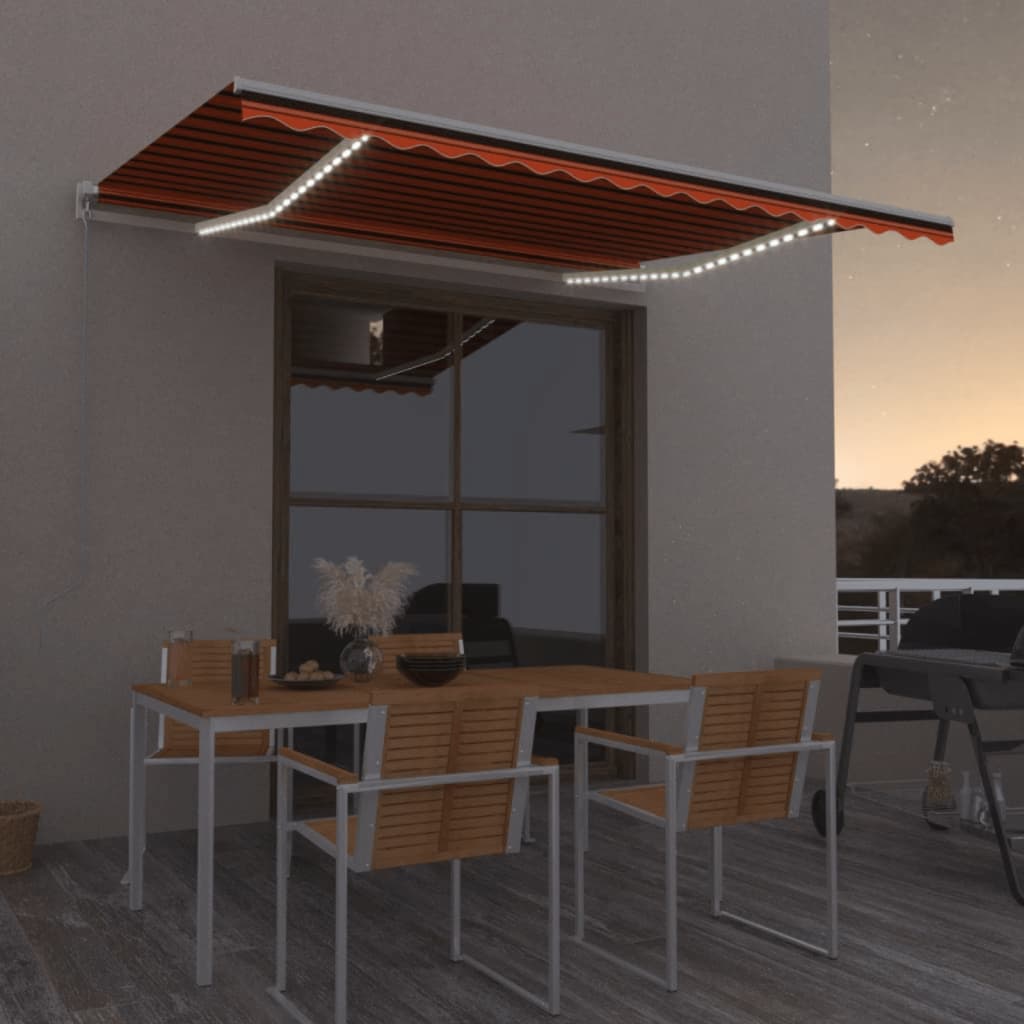 Vidaxl Luifel manuell ausziehbar mit LED 450x350 cm Orange und Braun