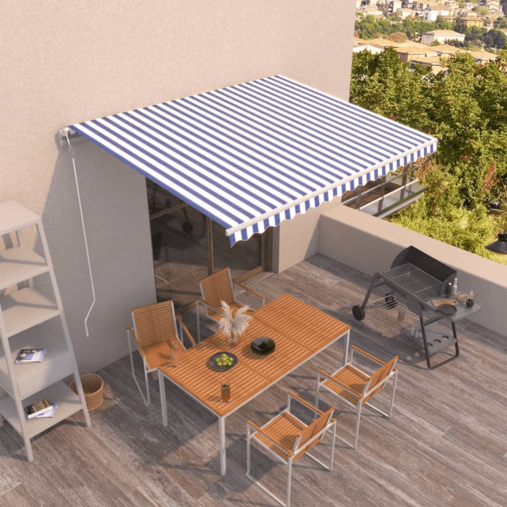 Vidaxl Luifel erstreckt sich automatisch 450 x 350 cm blau und weiß