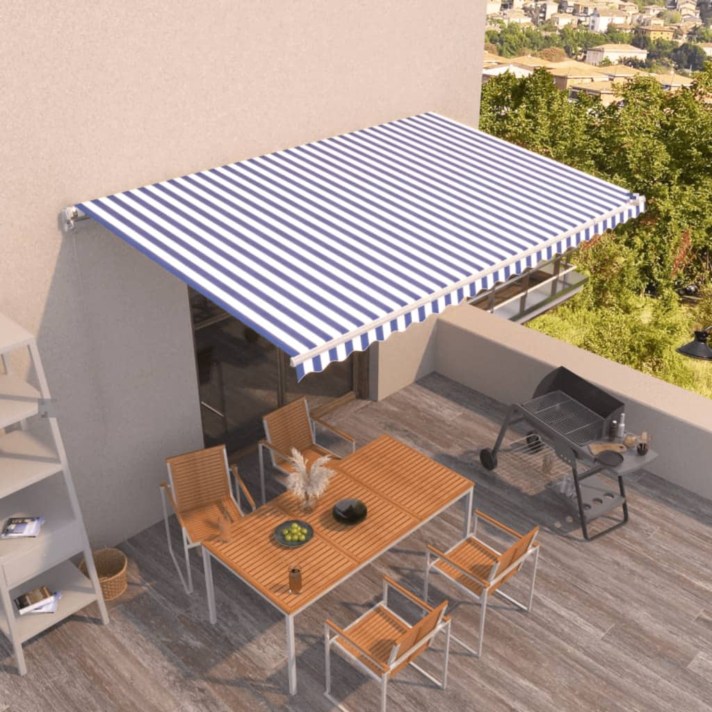 Vidaxl Luifel erstreckt sich manuell 500x350 cm blau und weiß
