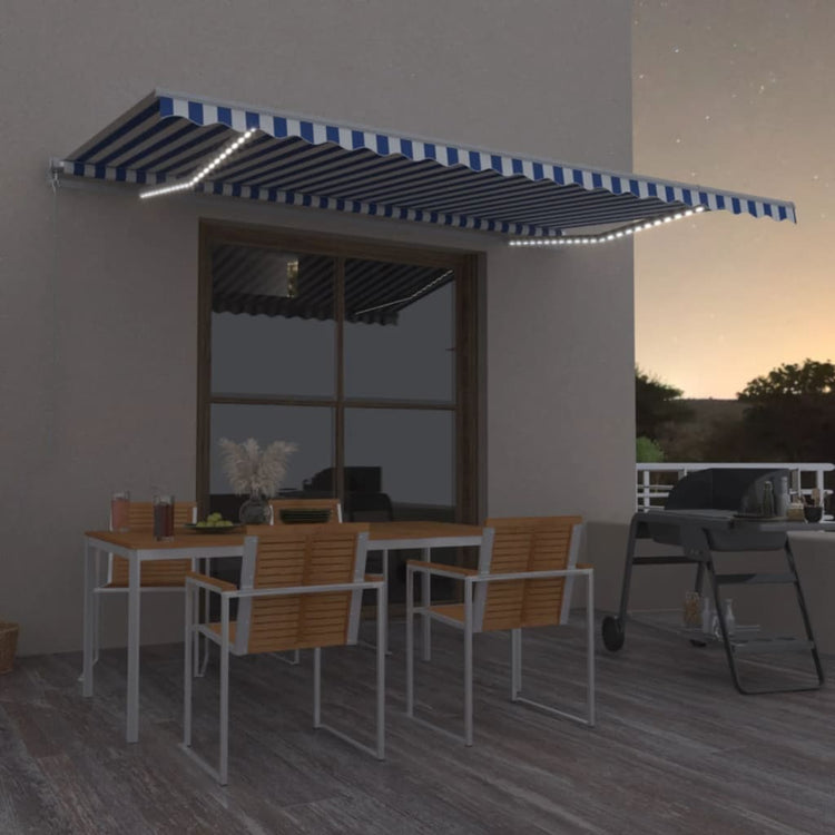 Vidaxl Luifel manuell ausziehbar mit LED 500x350 cm blau und weiß