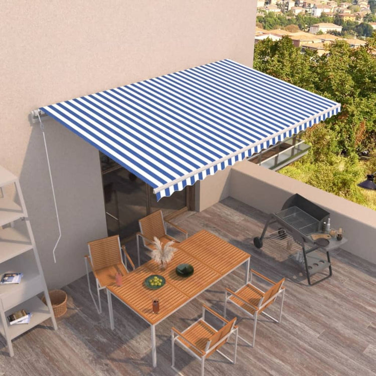Vidaxl Luifel erstreckt sich automatisch 500x350 cm blau und weiß