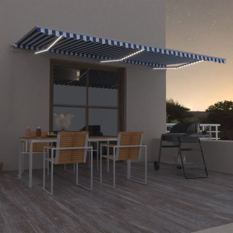 Vidaxl luifel manuell ausziehbar mit LED 600x350 cm blau und weiß