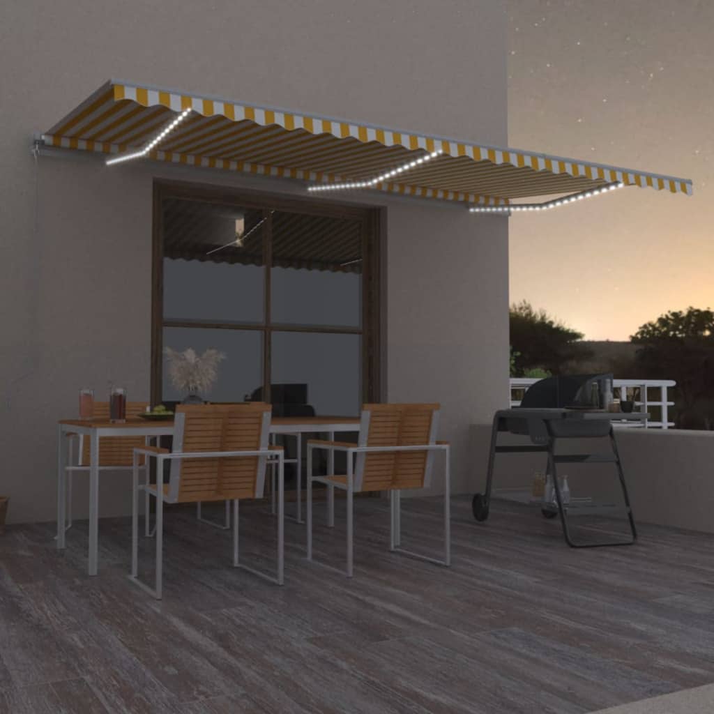 Vidaxl Luifel manuell ausziehbar mit LED 600x350 cm gelb und weiß