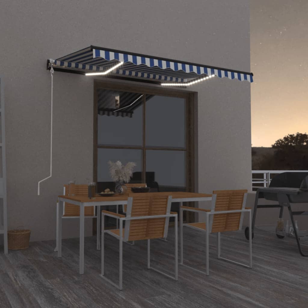 Vidaxl Luifel Automatik mit LED- und Windsensor 300x250 cm blau weiß
