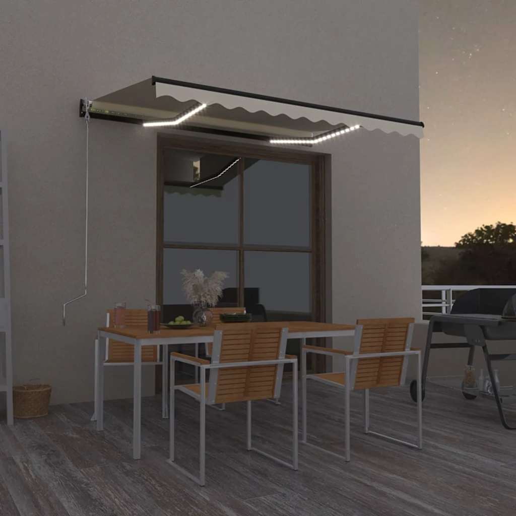 Vidaxl Luifel mit LED 350x250 cm cremefarbener Colored manuell ausziehbar