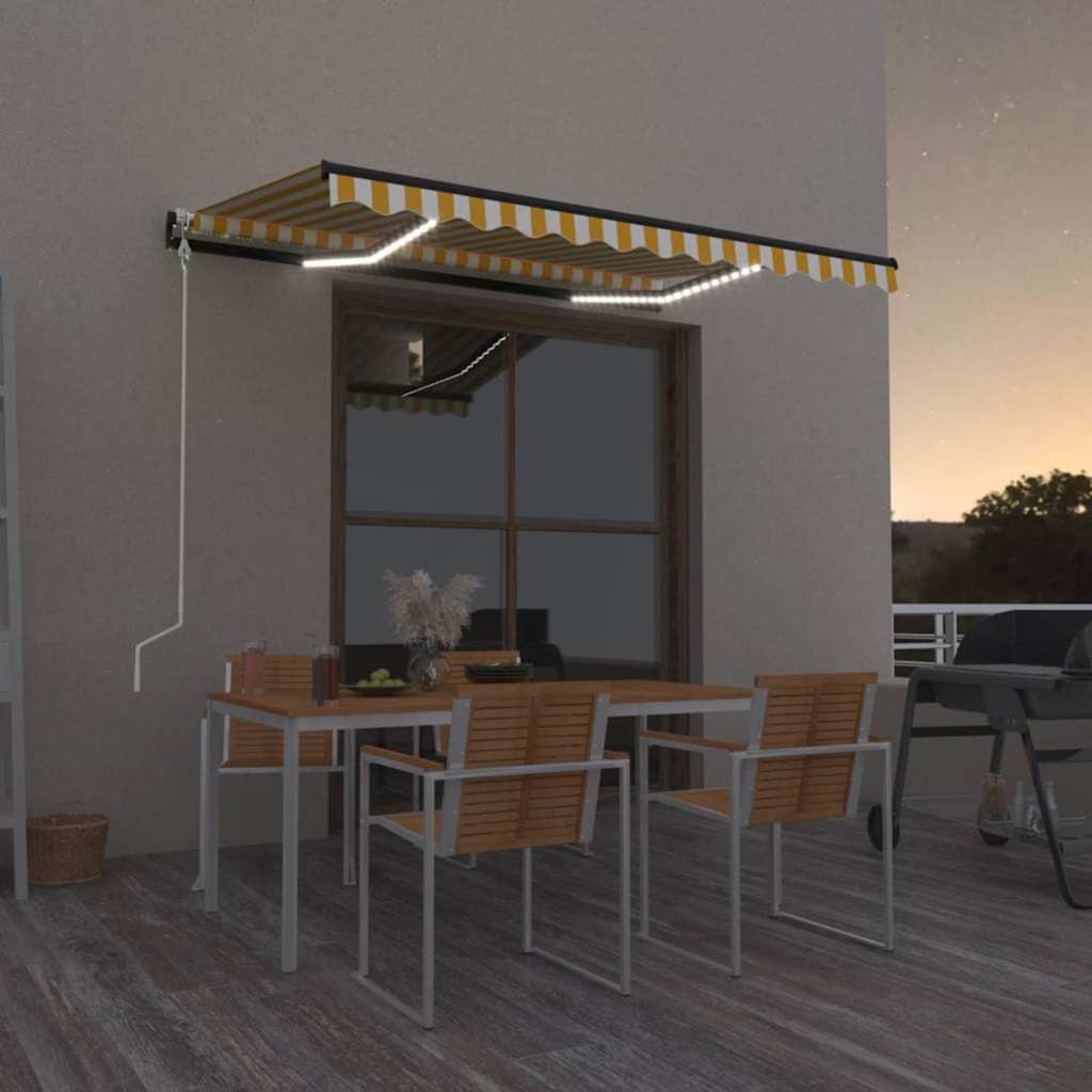Vidaxl Luifel Automatik mit LED- und Windsensor 350x250 cm gelb und weiß