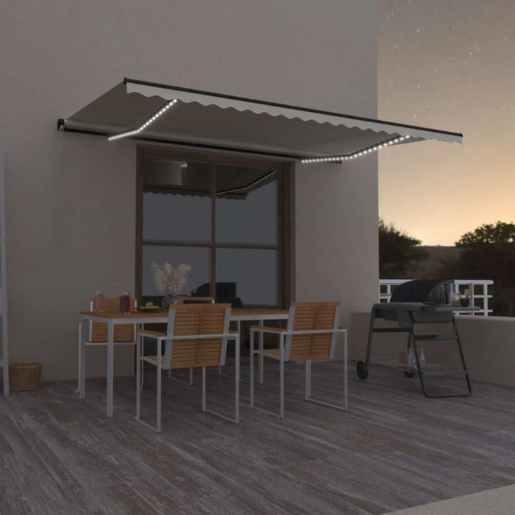 Vidaxl luifel manuell ausziehbar mit LED 500x300 cm cremefarben