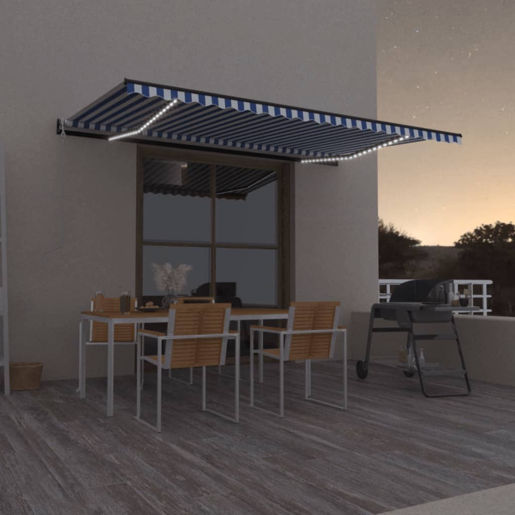 Vidaxl Luifel Automatik mit LED- und Windsensor 500x300 cm blau weiß