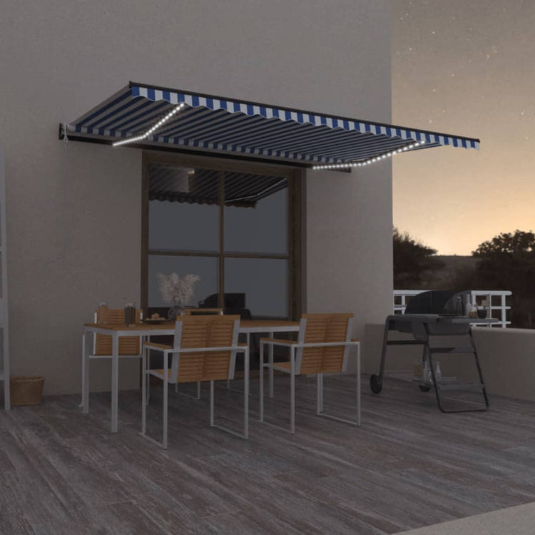 Vidaxl Luifel Automatik mit LED- und Windsensor 500x300 cm blau weiß