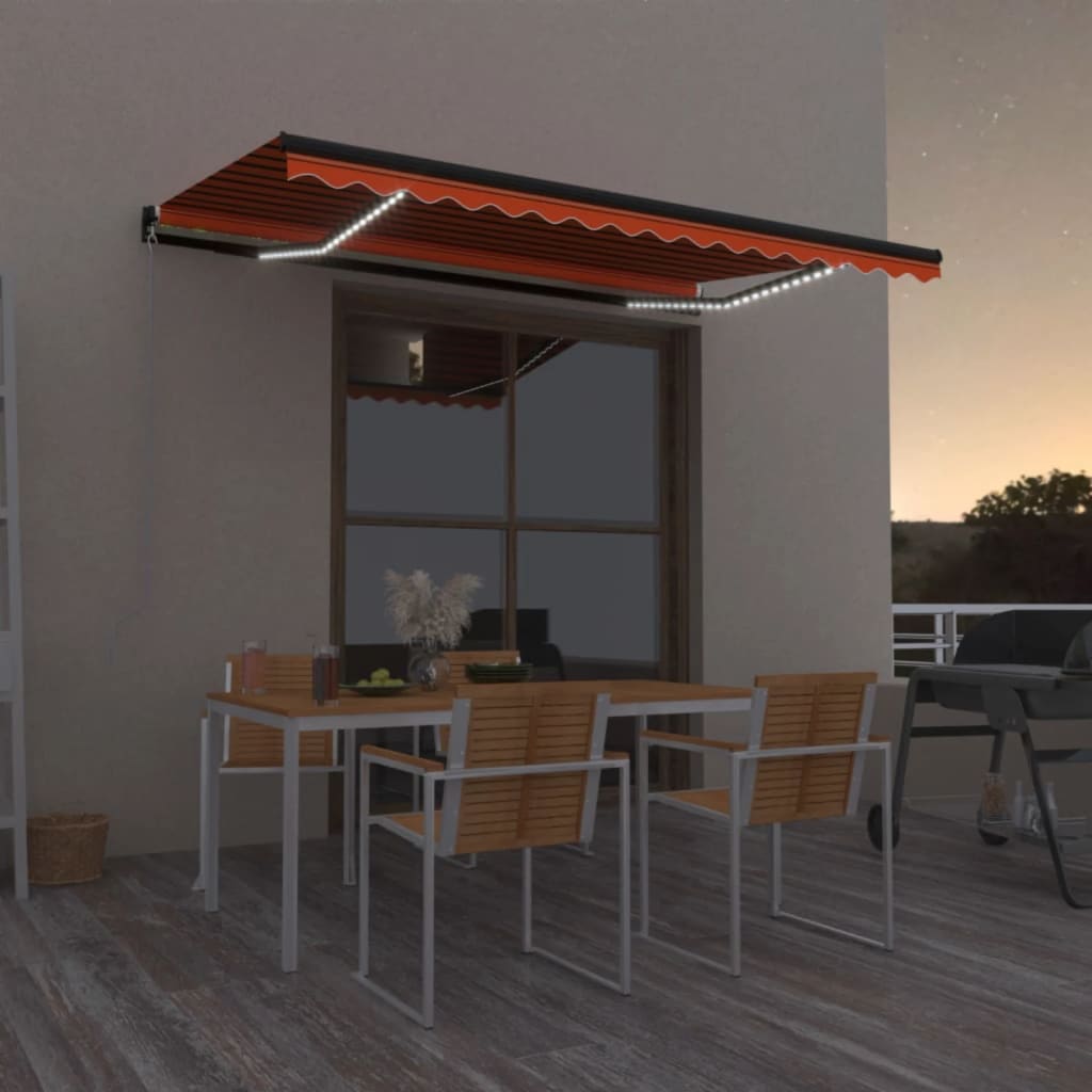 Vidaxl Luifel manuell ausziehbar mit LED 400x350 cm Orange und Braun