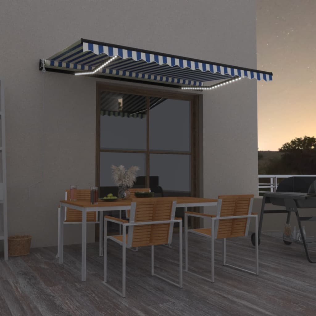 Vidaxl Luifel Automatik mit LED- und Windsensor 400x350 cm blau weiß