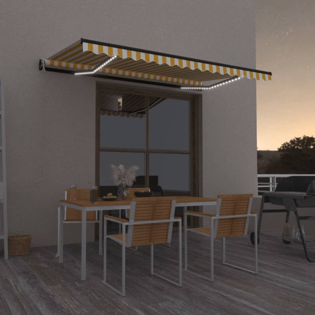 Vidaxl Luifel Automatik mit LED- und Windsensor 400x350 cm gelb und weiß
