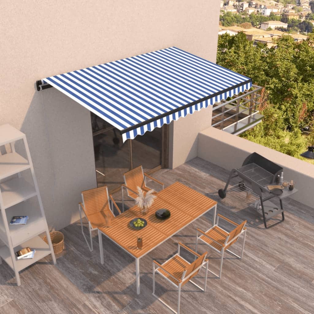 Vidaxl Luifel erstreckt sich manuell 450 x 350 cm blau und weiß