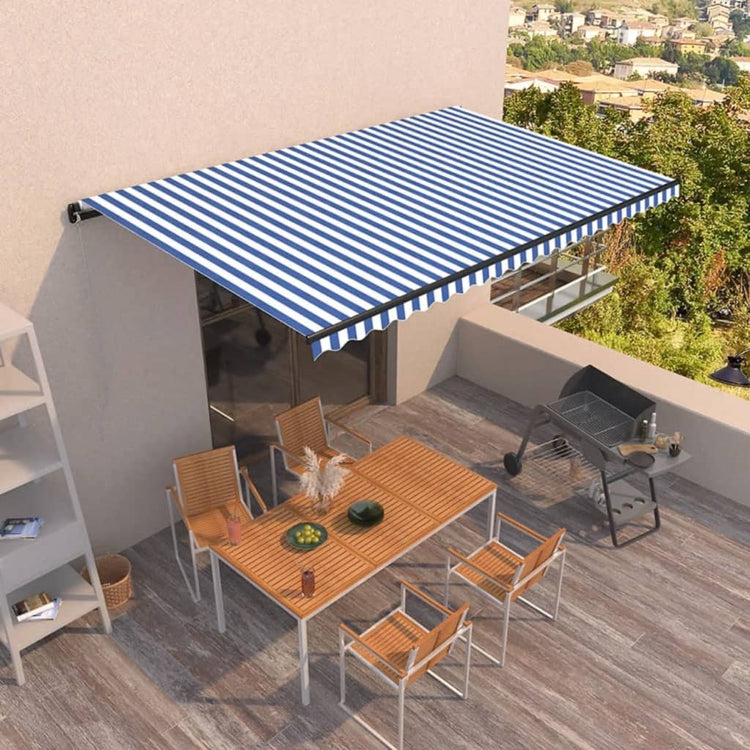 Vidaxl Luifel erstreckt sich manuell 500x350 cm blau und weiß