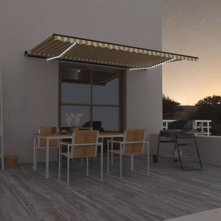 Vidaxl luifel manuell ausziehbar mit LED 500x350 cm gelb und weiß