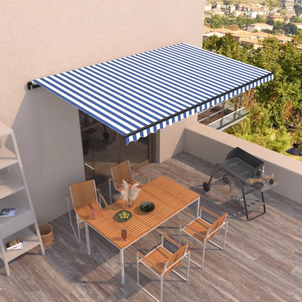 Vidaxl Luifel erstreckt sich automatisch 500x350 cm blau und weiß