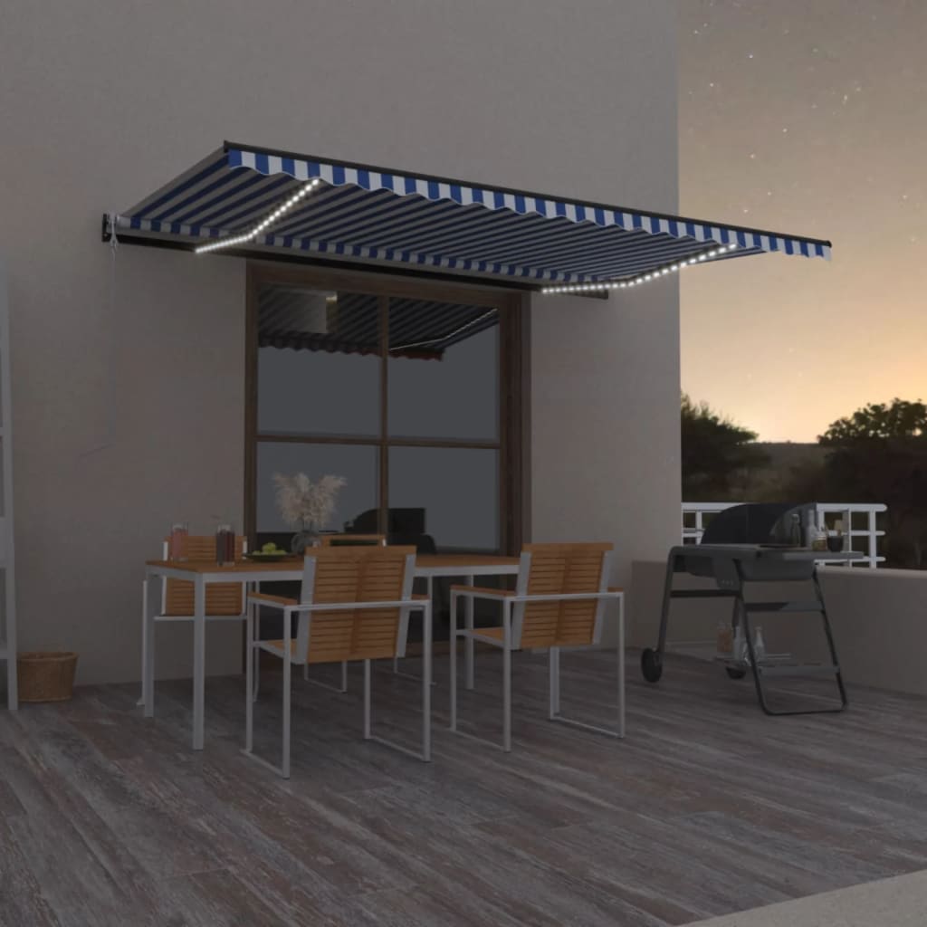 Vidaxl Luifel Automatik mit LED- und Windsensor 500x350 cm blau weiß