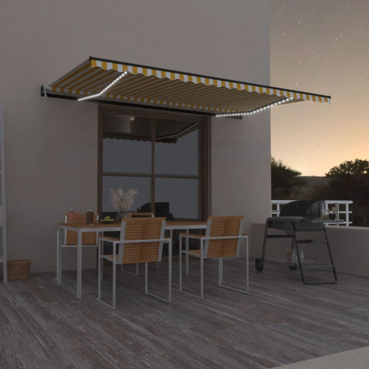 Vidaxl Luifel Automatik mit LED- und Windsensor 500x350 cm Gelb weiß