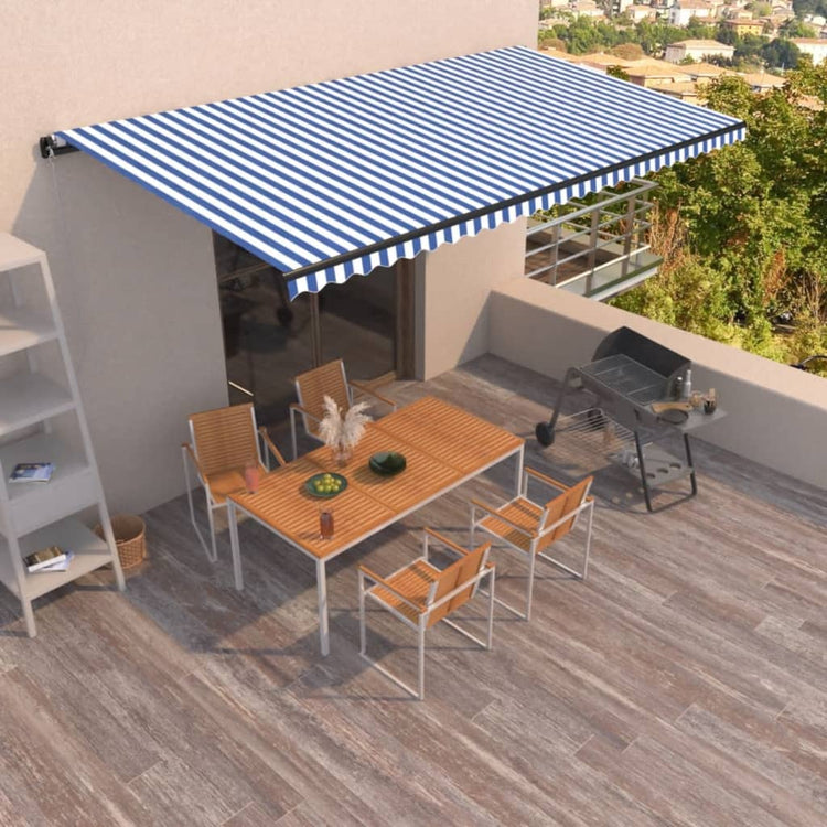 Vidaxl Luifel erstreckt sich manuell 600x350 cm blau und weiß