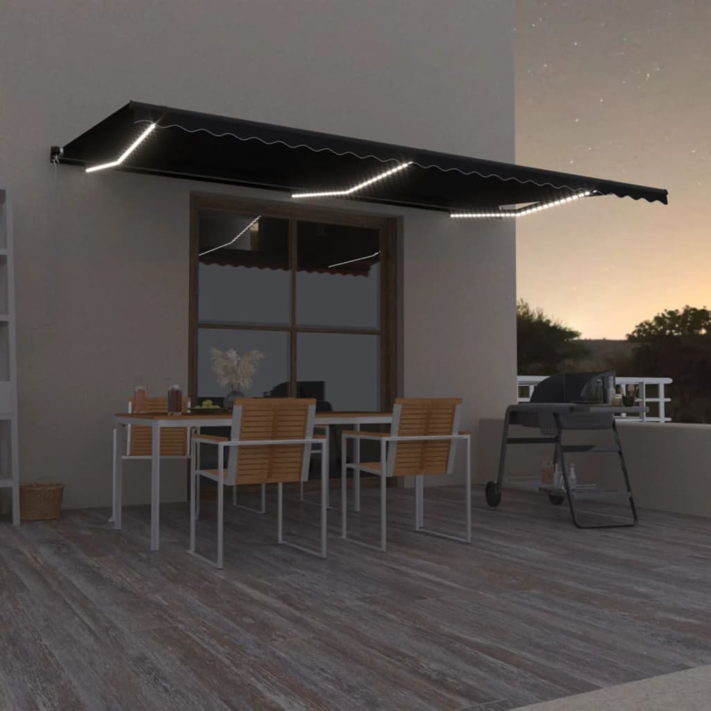 Vidaxl Luifel manuell ausziehbar mit LED 600x350 cm Anthrazitfarbe