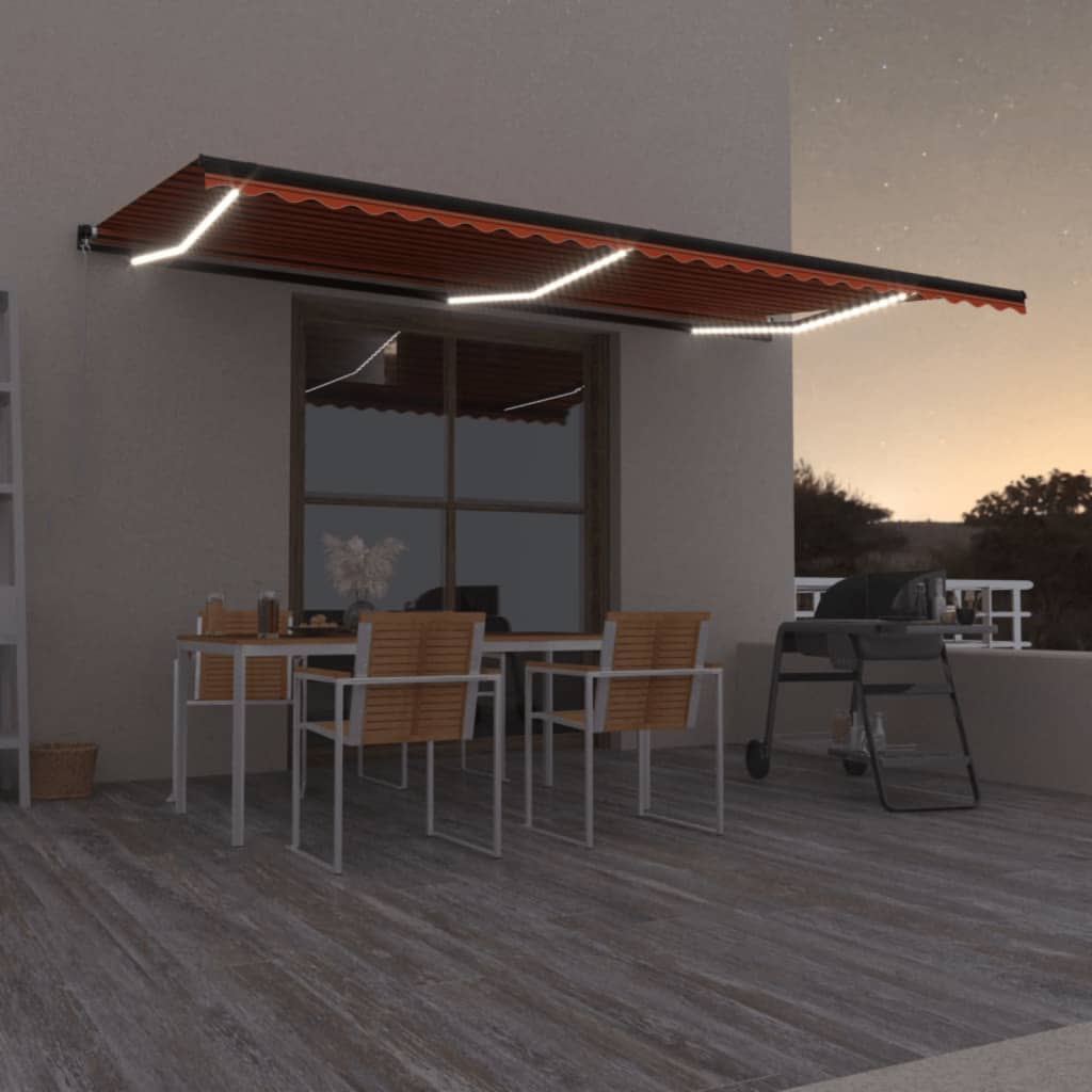 Vidaxl Luifel manuell ausziehbar mit LED 600x350 cm Orange und Braun