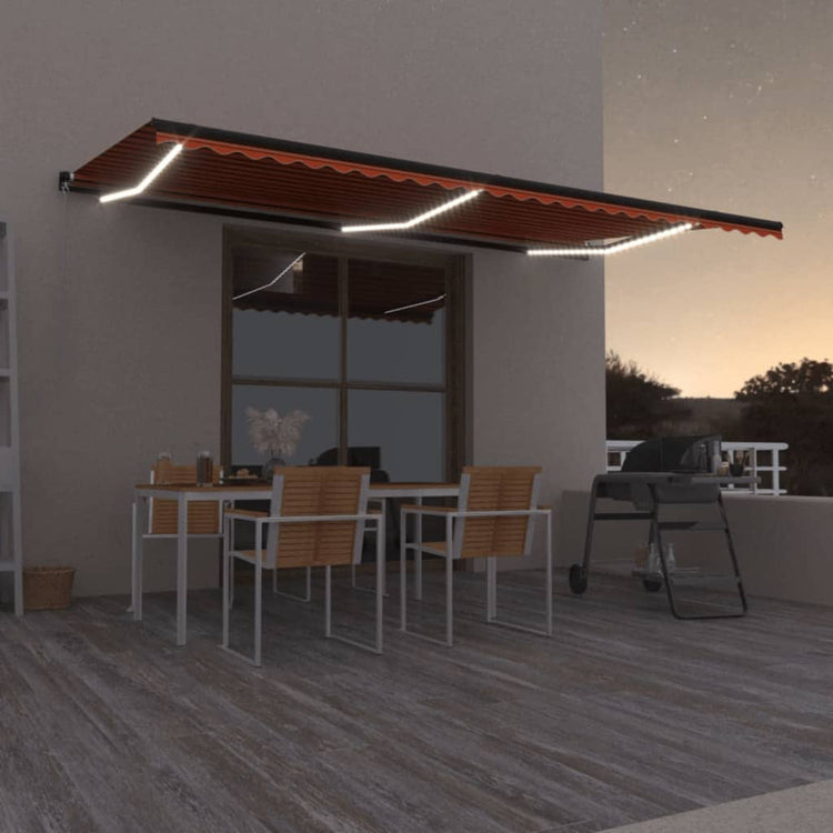 Vidaxl Luifel manuell ausziehbar mit LED 600x350 cm Orange und Braun