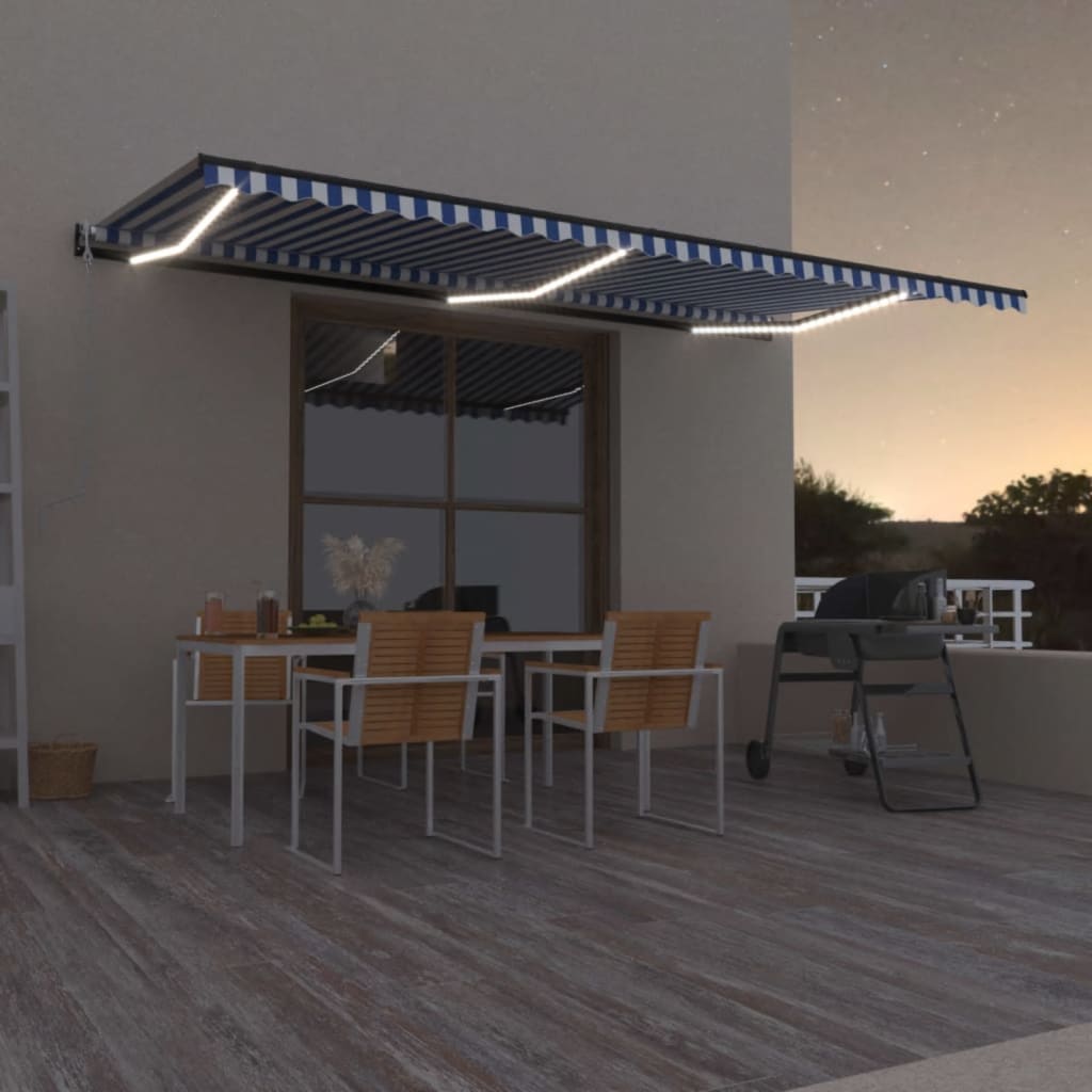 Vidaxl Luifel Automatik mit LED- und Windsensor 600x350 cm blau weiß