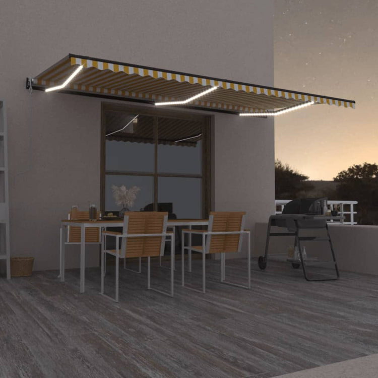 Vidaxl Luifel Automatik mit LED- und Windsensor 600x350 cm gelb und weiß