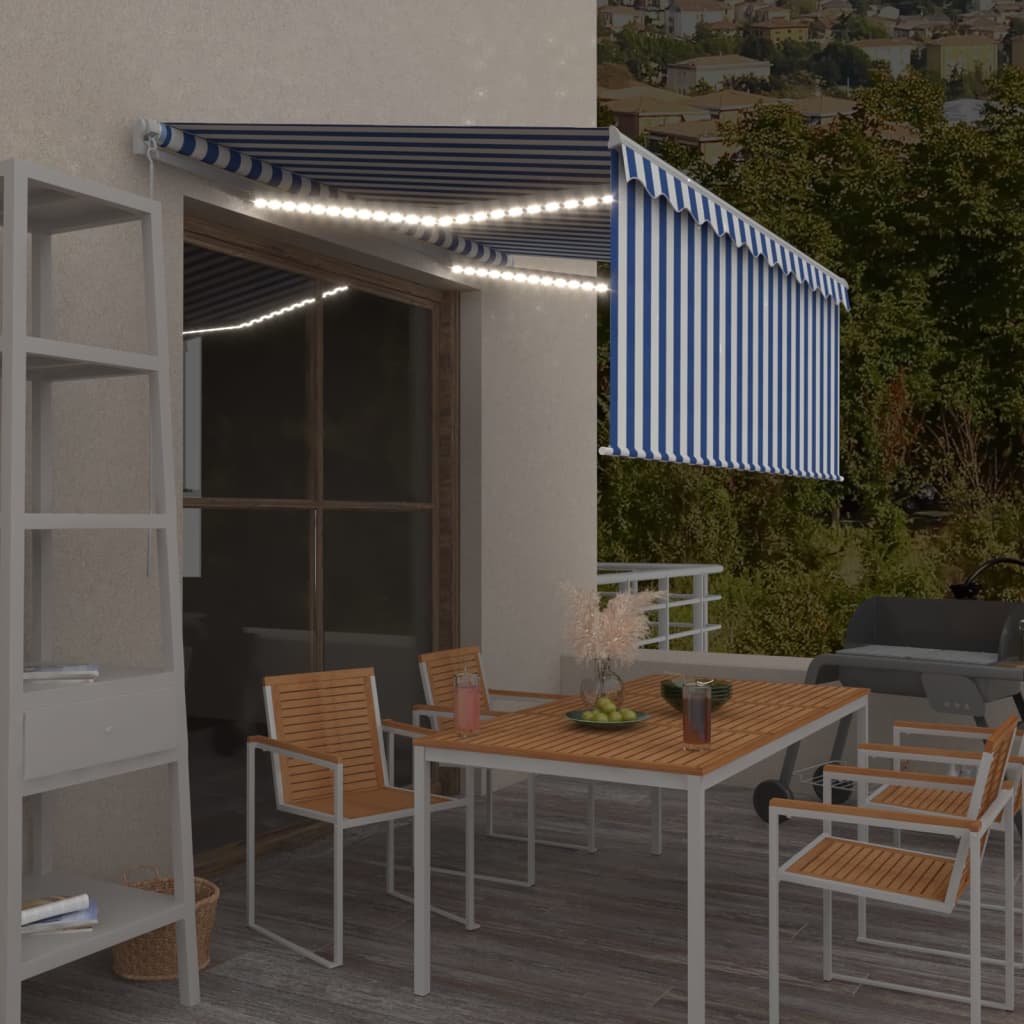 Vidaxl luifel manuell ausziehbare Roller Blind LED 3x2,5 m blau weiß