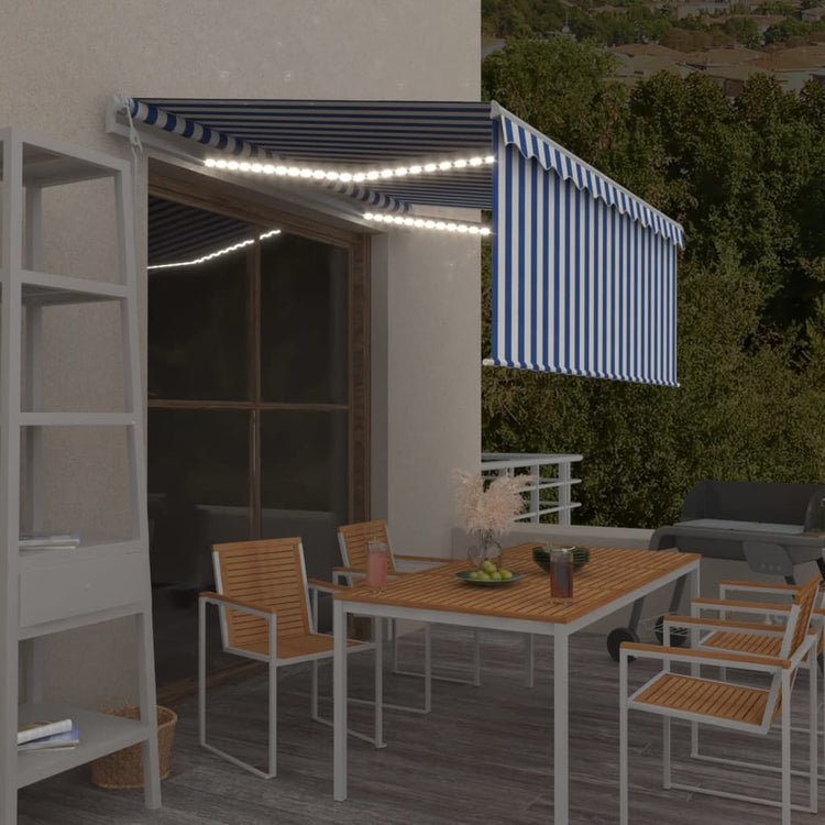 Vidaxx Markise mit Rollo, LED und Windsensor 3x2,5 m Blau und Weiß