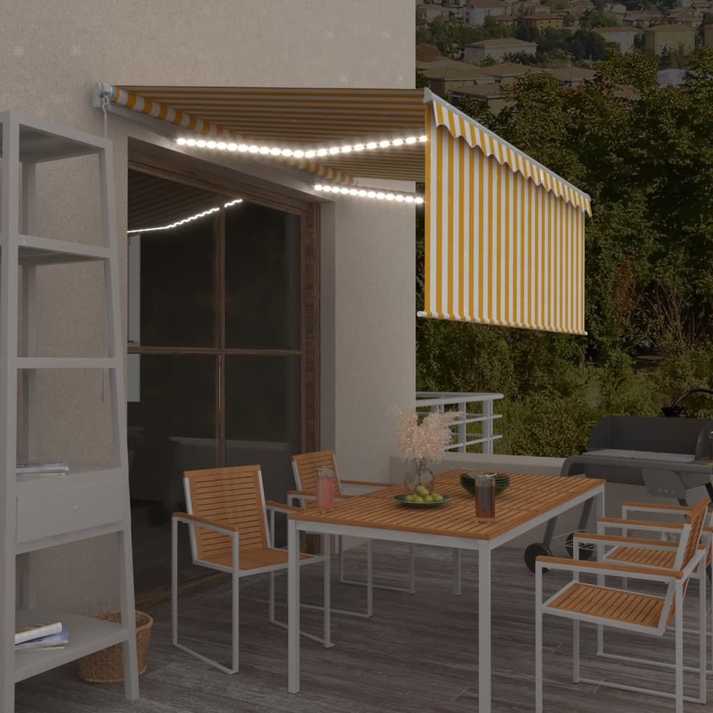 Vidaxl luifel manuell ausziehbare Rollerblind -LED 3,5x2,5 m gelb Weiß