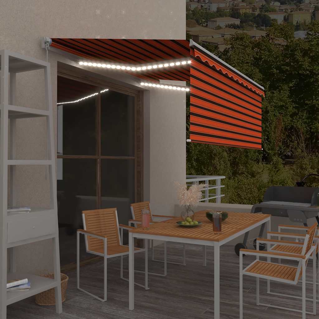 Vidaxx Markise manuell ausziehbarer Vorhang LED 3,5x2,5 m Orange Braun