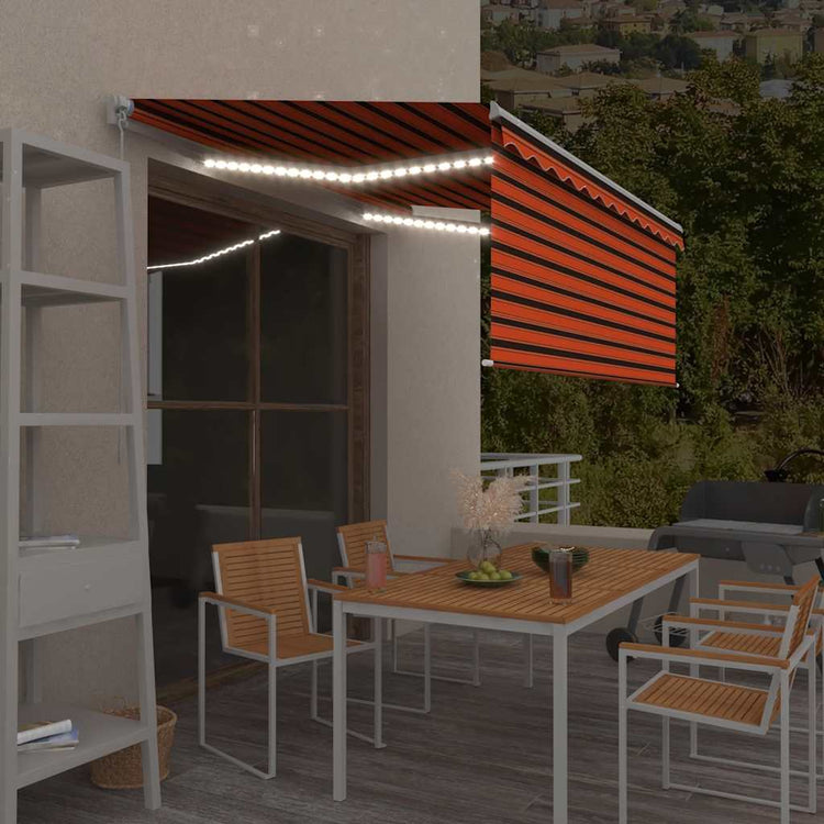 Vidaxx Markise manuell ausziehbarer Vorhang LED 3,5x2,5 m Orange Braun