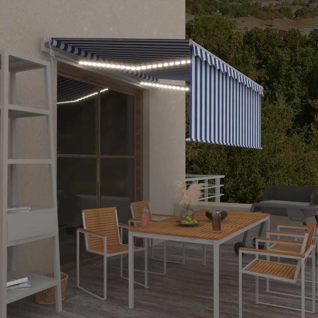 Vidaxl Laifel mit Rollenblind-, LED- und Windsensor 3,5x2,5 m blau und weiß