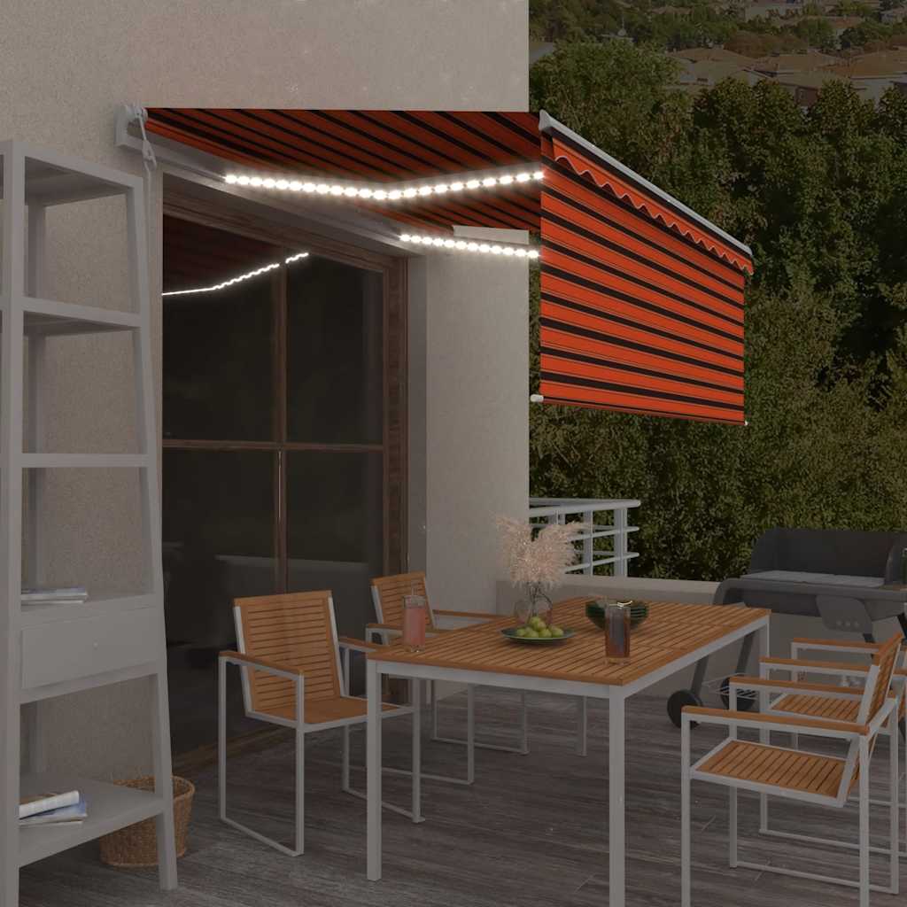 Vidaxx Markise mit Rollo, LED und Windsensor 3,5x2,5 m Orangebraun