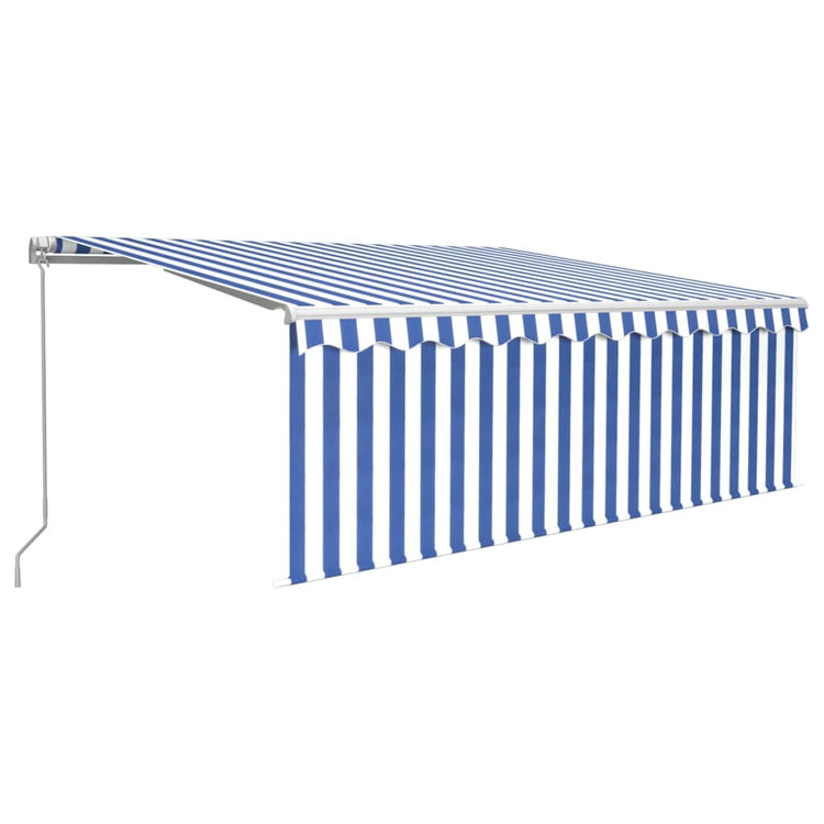 Vidaxl luifel manuell ausziehbar mit Rollerblind -LED 4x3 m blau weiß