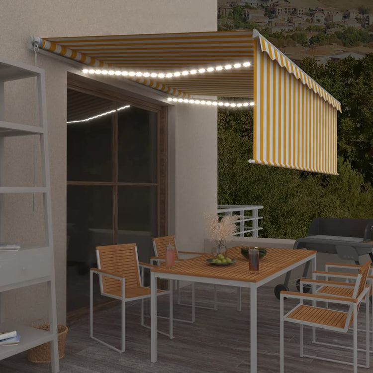 Vidaxl luifel manuell ausziehbar mit Rollerblind -LED 4x3 m gelb Weiß