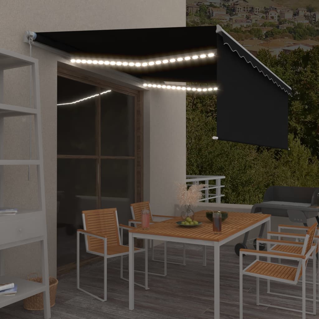Vidaxl Luifel mit Roller Blind LED 4x3 m Anthrazit manuell ausziehbar