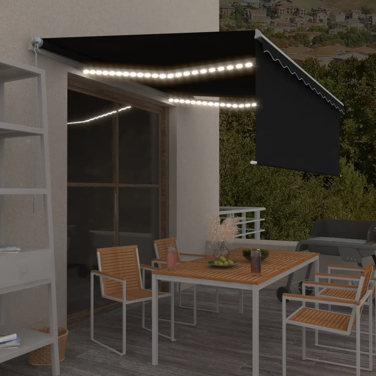 Vidaxl Luifel mit Roller Blind LED 4x3 m Anthrazit manuell ausziehbar