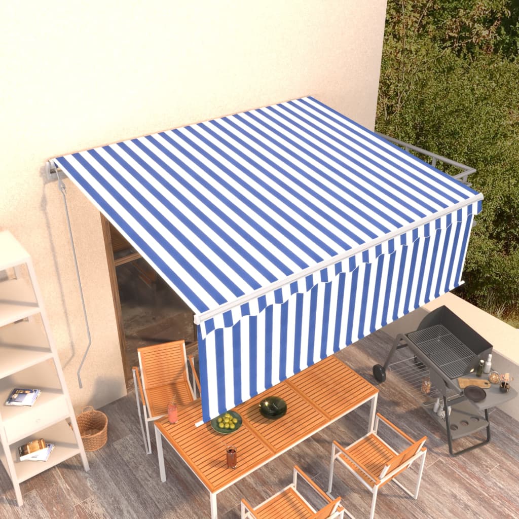 Vidaxl luifel exponierbar mit Roller Blind 4x3 m blau weiß